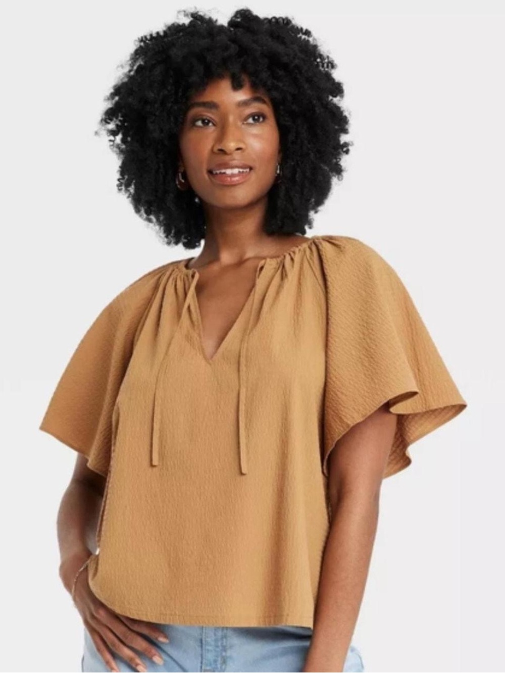 A New Day Flounce Short Sleeve Oversized Textured Blouse - small